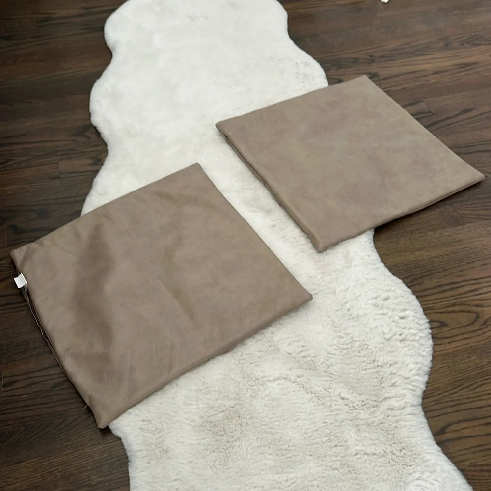 Set of Two Faux Leather Pillow Covers, beige color, 16x16